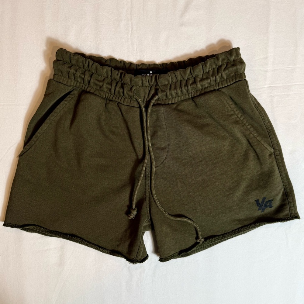YoungLA Bodybuilding Gym Workout Shorts Mens Medium Olive French Terry Lifting